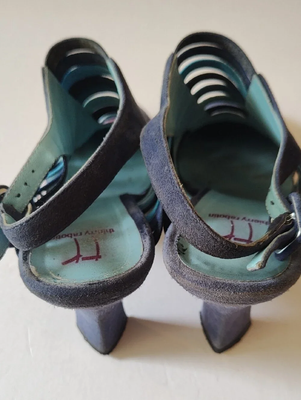 THIERRY RABOTIN Navy Suede Multicolor  Stripe Slingback Heels Size 39.5 US 9.5